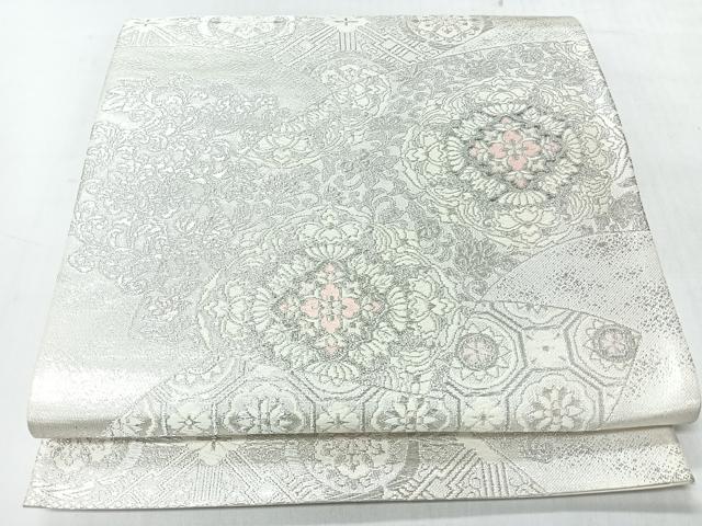 平和屋着物◎六通柄袋帯 地紙吉祥花文 プラチナ二重箔 正絹 逸品 CABI4563nb