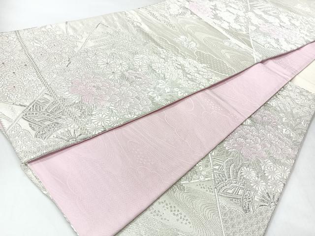 平和屋着物◎両面 六通柄袋帯 唐織 吉祥流水花調文 銀糸 正絹 逸品 CABI4567nb