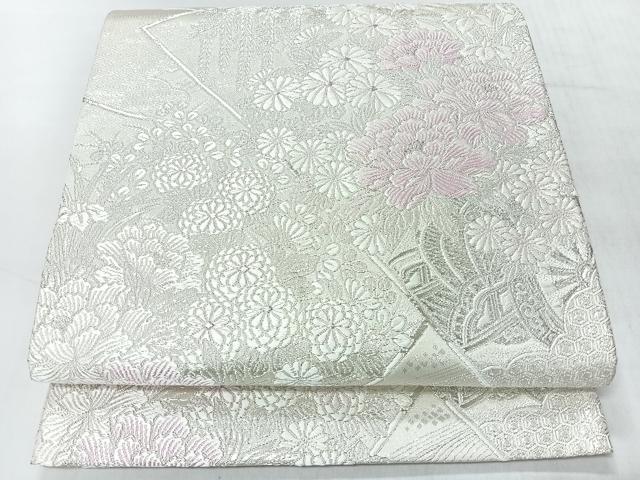 平和屋着物◎両面 六通柄袋帯 唐織 吉祥流水花調文 銀糸 正絹 逸品 CABI4567nb