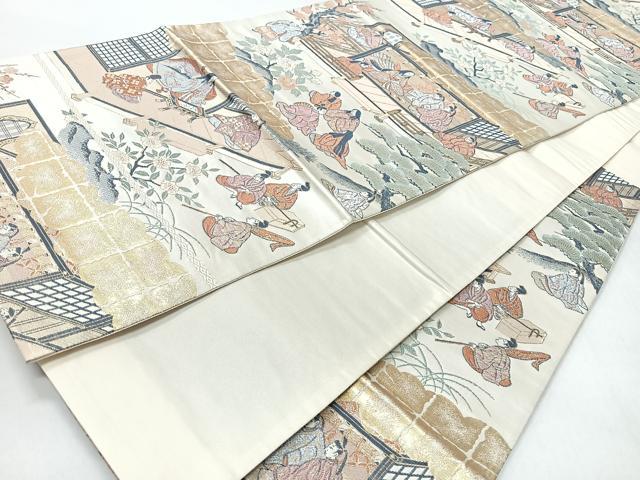 平和屋着物◎六通柄袋帯 源氏花見之宴 金糸 正絹 逸品 CABI4570nb