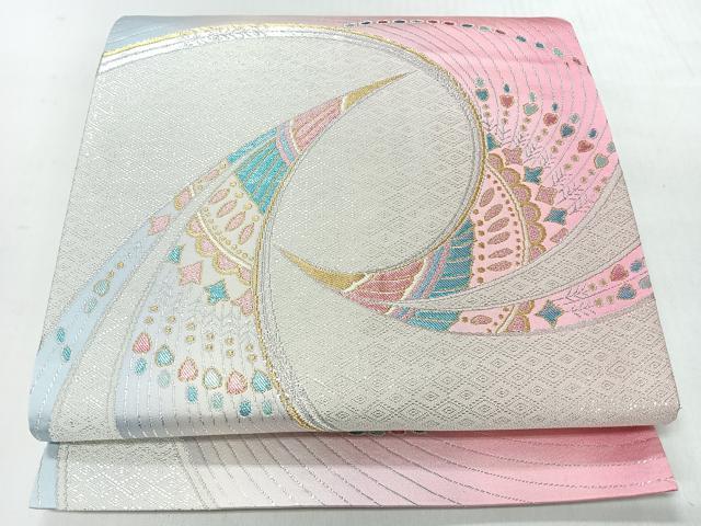 平和屋着物◎六通柄袋帯 幾何学文 金銀糸 正絹 逸品 CABI4571nb