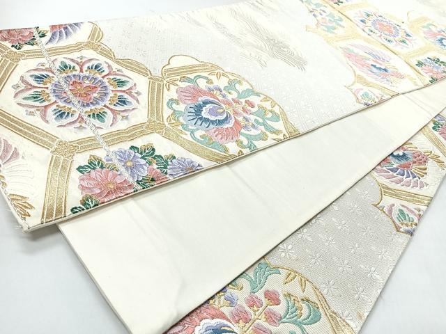 平和屋着物◎西陣 六通柄袋帯 唐織 亀甲更紗花鳥文 金銀糸 正絹 逸品 CABI4573nb