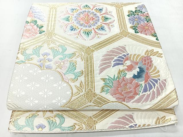 平和屋着物◎西陣 六通柄袋帯 唐織 亀甲更紗花鳥文 金銀糸 正絹 逸品 CABI4573nb