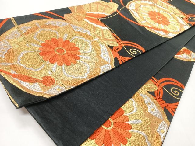 平和屋着物◎六通柄袋帯 唐織 鏡裏舞蝶文 黒地 金銀糸 正絹 逸品 CABI4574nb