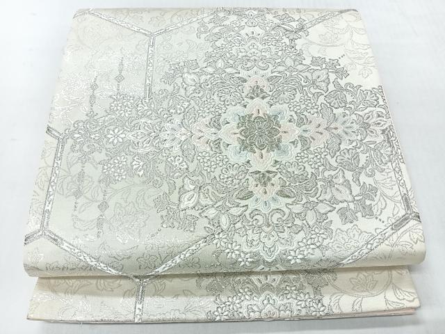 平和屋着物◎両面 六通柄袋帯 唐織 吉祥華飾華文 銀糸 正絹 逸品 CABI4578nb