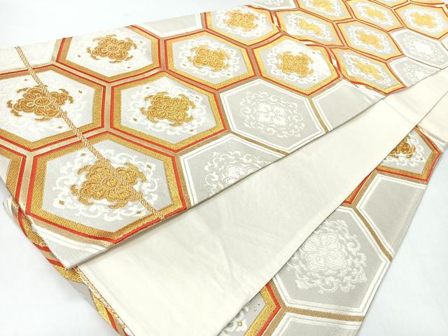 平和屋着物◎六通柄袋帯 亀甲更紗花文 金糸 正絹 逸品 CABI4580nb