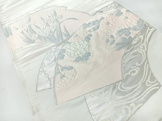 平和屋着物◎両面 太鼓柄袋帯 唐織 地紙草花文 銀糸 正絹 逸品 CABI4590nb