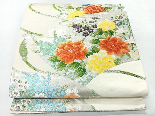 平和屋着物◎六通柄袋帯 唐織 紙草花文 銀糸 正絹 逸品 CABI4592nb