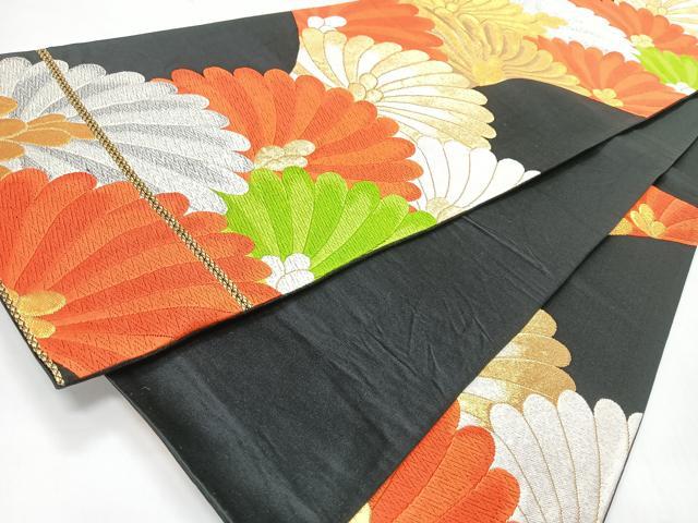 平和屋着物◎六通柄袋帯 唐織 菊 黒地 金銀糸 正絹 逸品 CABI4593nb