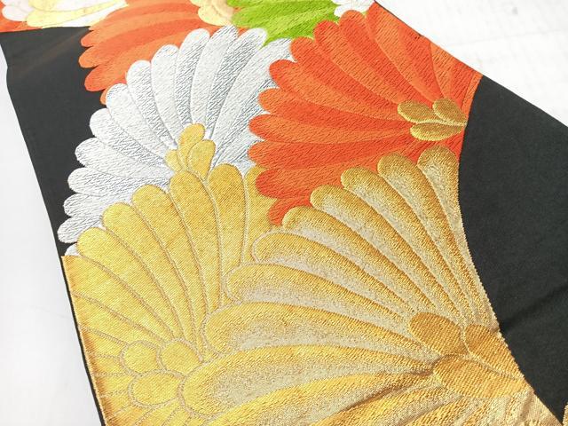 平和屋着物◎六通柄袋帯 唐織 菊 黒地 金銀糸 正絹 逸品 CABI4593nb