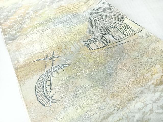 平和屋着物◎本場筑前博多織 六通柄袋帯 唐織 風景文 証紙付き 正絹 逸品 CABI4604nb