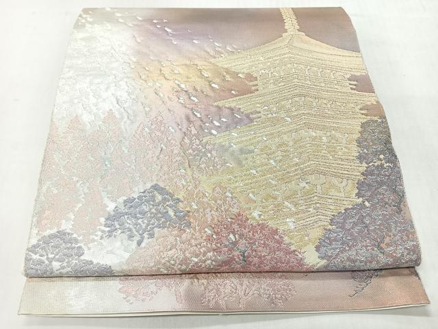 平和屋着物◎六通柄袋帯 風景樹林文 金銀糸 正絹 逸品 CABI4608nb