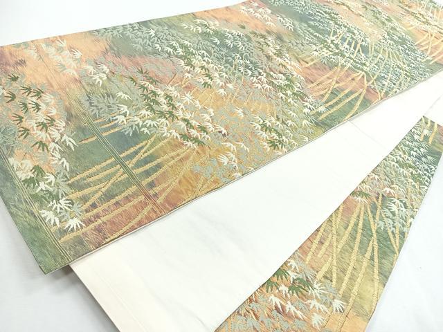 平和屋着物◎六通柄袋帯 笹竹文 金糸 正絹 逸品 CABI4619nb