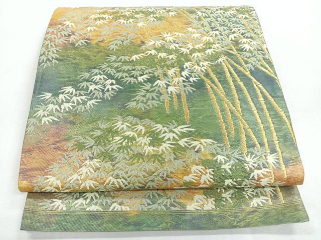 平和屋着物◎六通柄袋帯 笹竹文 金糸 正絹 逸品 CABI4619nb