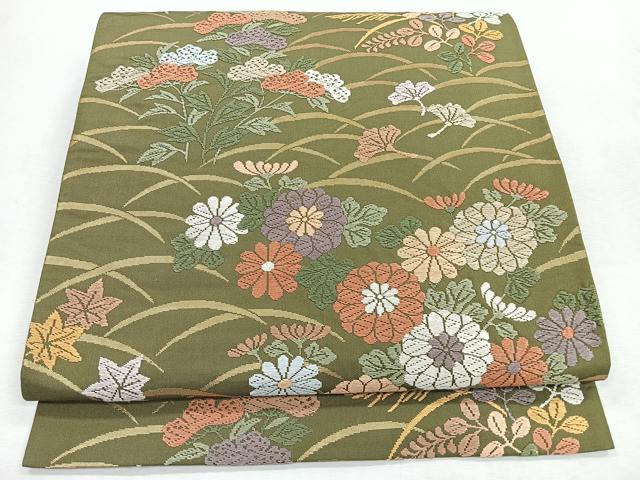 平和屋着物◎六通柄袋帯 唐織 露芝に秋草 金糸 正絹 逸品 CABI4622nb