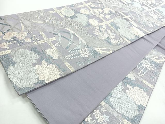 平和屋着物◎六通柄袋帯 草花文 銀糸 正絹 逸品 CABI4626nb