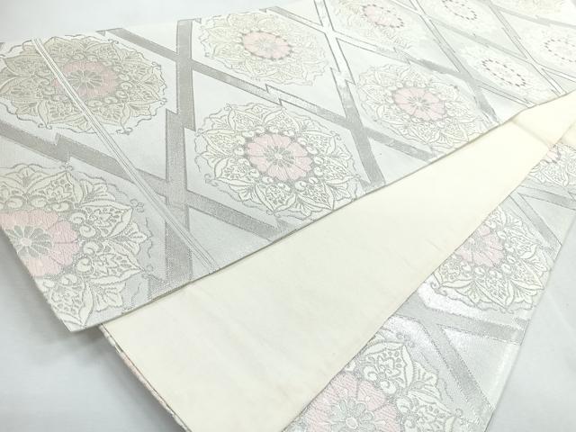 平和屋着物◎六通柄袋帯 唐織 松皮菱更紗花文 銀糸 正絹 逸品 CABI4628nb