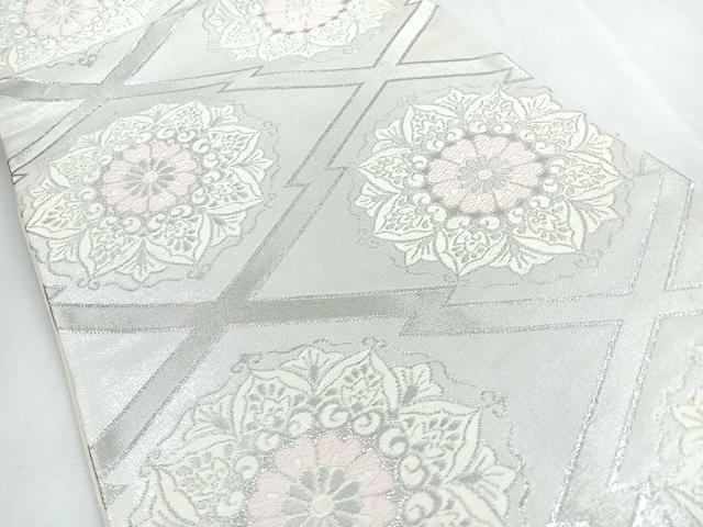平和屋着物◎六通柄袋帯 唐織 松皮菱更紗花文 銀糸 正絹 逸品 CABI4628nb