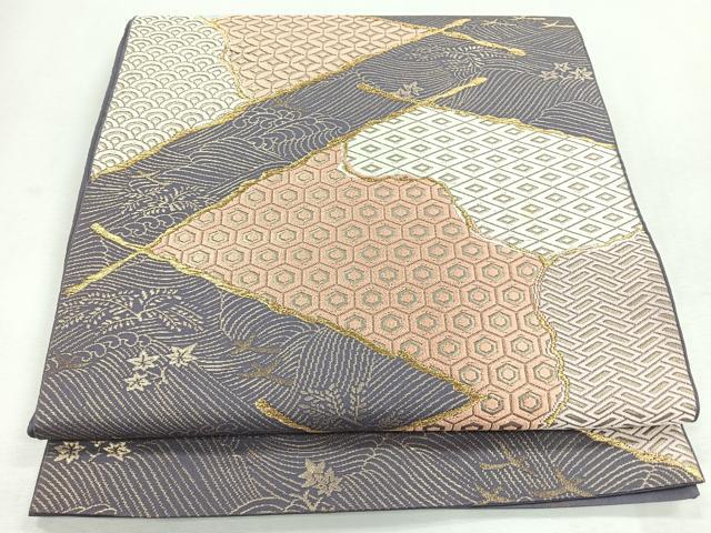 平和屋着物◎六通柄 本袋帯 唐織 立波吉祥文 金糸 正絹 逸品 CABI4635nb