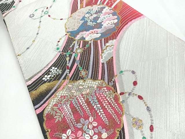 平和屋着物◎六通柄袋帯 唐織 鏡裏草花文 金銀糸 正絹 逸品 CABI4639nb