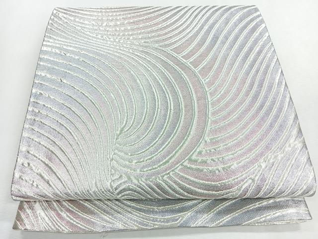 平和屋着物◎佐賀錦 六通柄袋帯 ふくれ織 幾何学文 銀糸 正絹 逸品 CABI4640nb