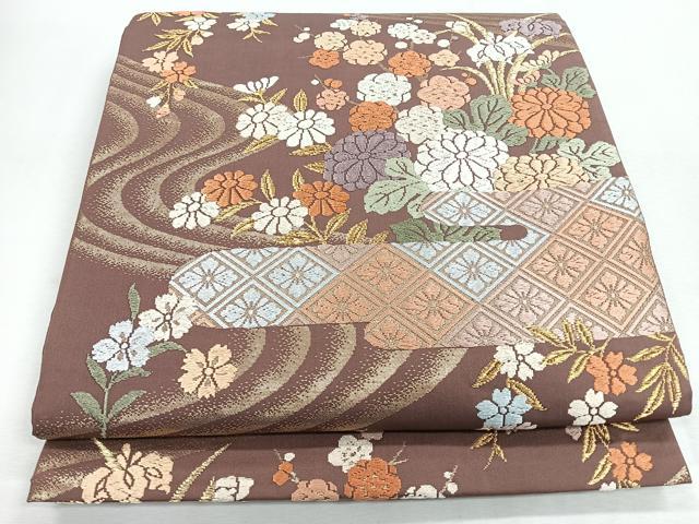 平和屋着物◎六通柄袋帯 唐織 流水草花文 金銀糸 正絹 逸品 CABI4659nb