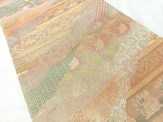 平和屋着物◎佐賀錦 六通柄袋帯 花唐草動物文 金糸 正絹 逸品 CABI4660nb