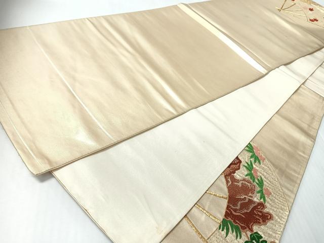 平和屋着物◎中国三大刺繍 相良刺繍 総刺繍 太鼓柄袋帯 扇面草花文 金糸 正絹 逸品 CABI4674nb