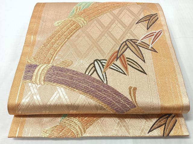 平和屋着物◎六通柄袋帯 唐織 籬笹竹文 金糸 正絹 逸品 CABI4681nb