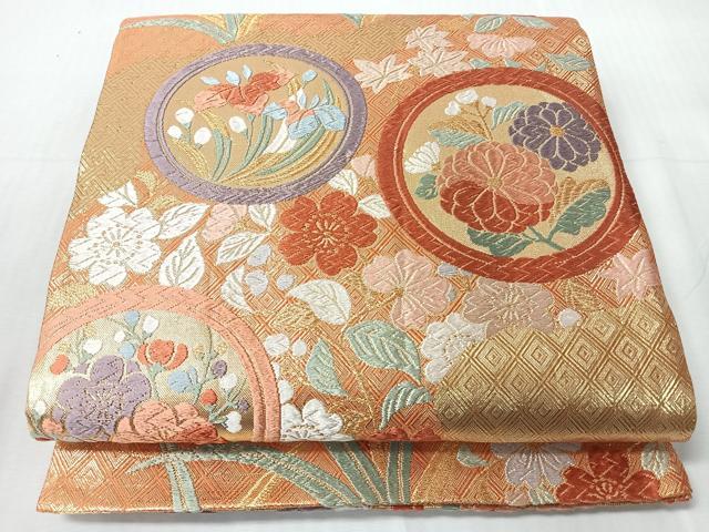 平和屋着物◎佐賀錦 六通柄袋帯 唐織 草花丸文 金糸 正絹 逸品 CABI4685nb