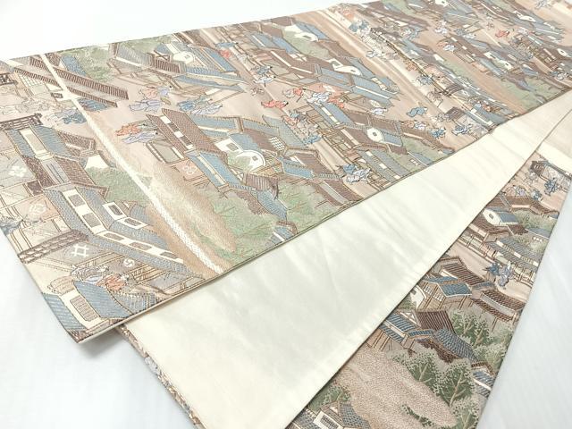 平和屋着物◎六通柄袋帯 人物風景文 金糸 正絹 逸品 CABI4686nb