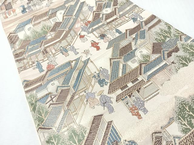平和屋着物◎六通柄袋帯 人物風景文 金糸 正絹 逸品 CABI4686nb