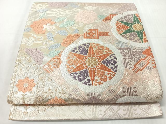 平和屋着物◎太鼓柄袋帯 花唐草文 銀糸 正絹 逸品 CABI4694nb