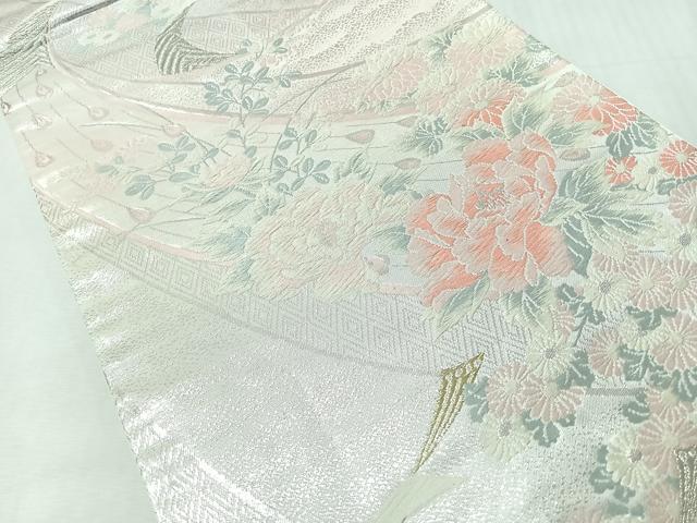平和屋着物◎六通柄袋帯 唐織 孔雀羽文 銀糸 正絹 逸品 CABI4699nb