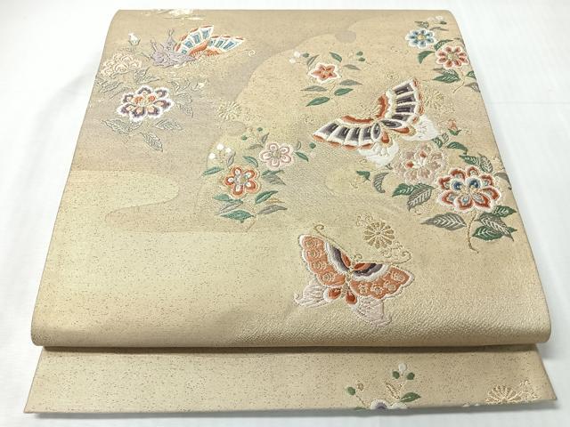 平和屋着物◎六通柄袋帯 唐織 花蝶文 金糸 正絹 逸品 CABI4701nb