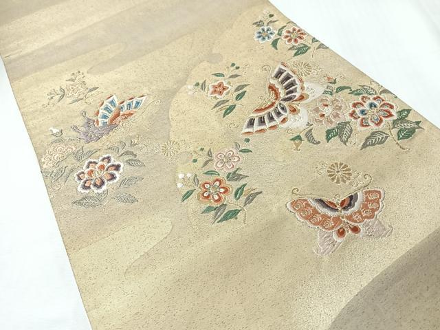 平和屋着物◎六通柄袋帯 唐織 花蝶文 金糸 正絹 逸品 CABI4701nb