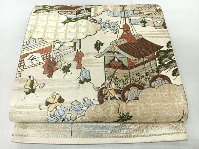 平和屋着物◎六通柄袋帯 唐織 人物風景文 金糸 正絹 逸品 CABI4717nb