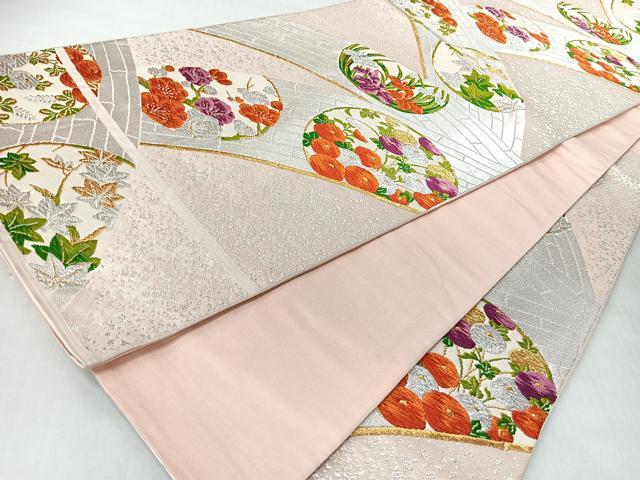 平和屋着物◎六通柄袋帯 唐織 草花丸文 金銀糸 正絹 逸品 CABI4719nb
