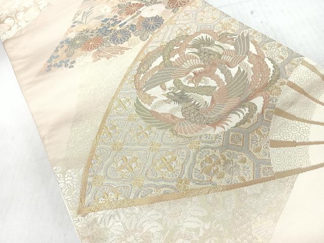 平和屋着物◎六通柄袋帯 扇面鳳凰草花文 金銀糸 正絹 逸品 CABI4720nb