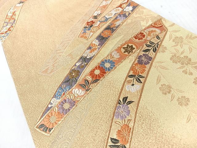 平和屋着物◎六通柄袋帯 唐織 花蝶文 金糸 正絹 逸品 CABI4724nb