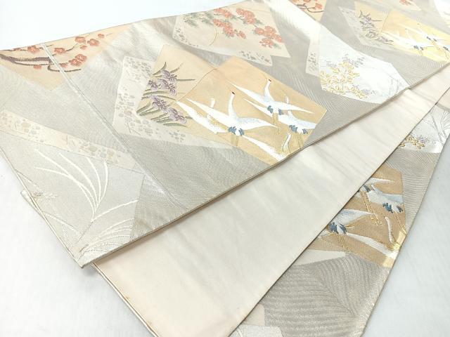 平和屋着物◎六通柄袋帯 色紙重ね飛鶴草花文 金銀糸 正絹 逸品 CABI4725nb