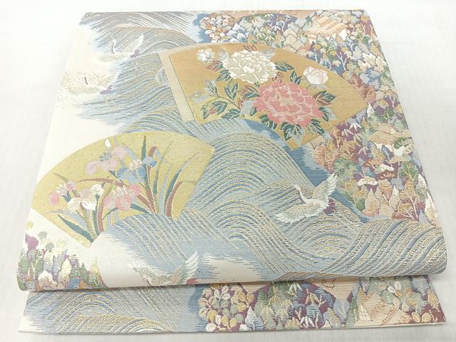 平和屋着物◎六通柄袋帯 地紙流水飛鶴文 金糸 正絹 逸品 CABI4732nb