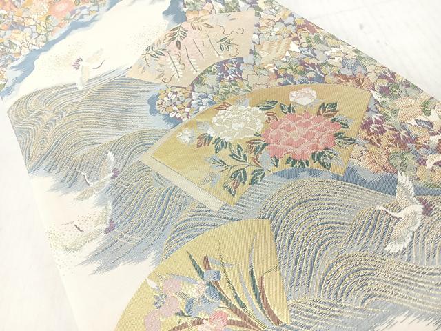 平和屋着物◎六通柄袋帯 地紙流水飛鶴文 金糸 正絹 逸品 CABI4732nb