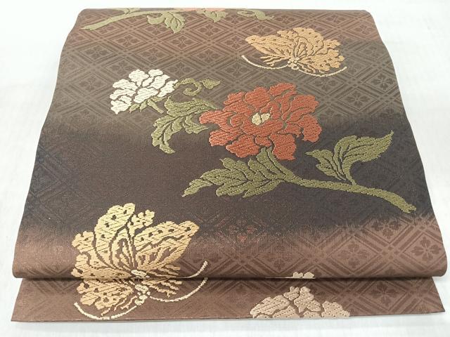 平和屋着物◎六通柄袋帯 唐織 花蝶文 正絹 逸品 CABI4738nb