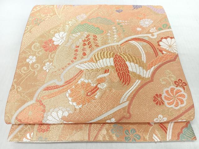 平和屋着物◎佐賀錦 六通柄袋帯 唐織 花鳥文 金糸 正絹 逸品 CABI4747nb
