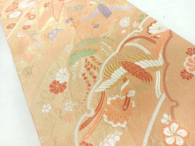 平和屋着物◎佐賀錦 六通柄袋帯 唐織 花鳥文 金糸 正絹 逸品 CABI4747nb