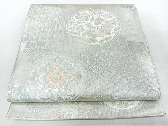 平和屋着物◎六通柄袋帯 花鳥圓文 金銀糸 正絹 逸品 CABI4748nb