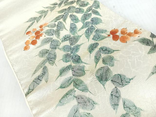 平和屋着物◎九寸名古屋帯 作家物 刺繍 草花文 金糸 正絹 逸品 CABI4771nb