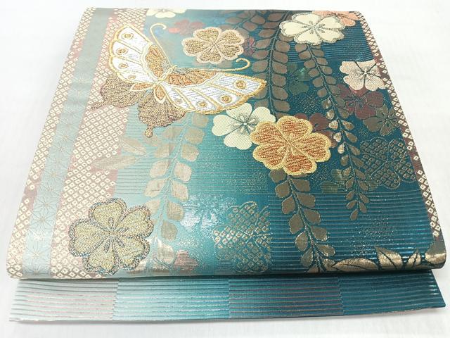 平和屋着物◎両面 六通柄 草花舞蝶文 金銀糸 袋帯 正絹 逸品 CABI4777nb