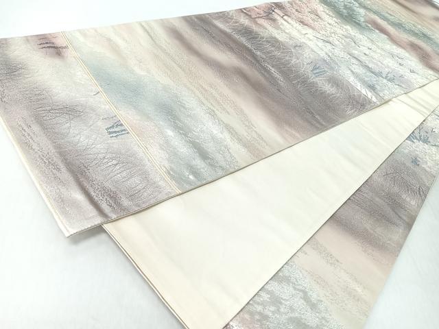 平和屋着物◎六通柄袋帯 風景文 銀糸 正絹 逸品 CABI4790nb